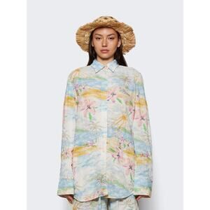 Christopher Esber Crimped Bahia Shirt in Hibiscus Print AU 10 US 6